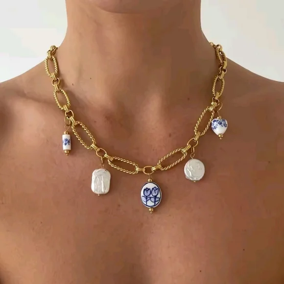Portofino Blue Gold Charms Necklace - Picture 7 of 9